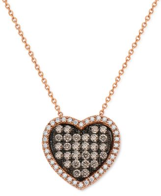 Le Vian - Chocolate Diamonds (1/2 ct. t.w.) & Vanilla Diamonds (1/6 ct. t.w.) Heart 18" Pendant Necklace in 14k Rose Gold
