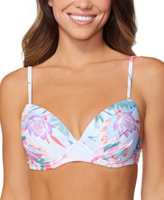 Raisins - Juniors' Printed Pleated Moonshadow Underwire Bikini Top