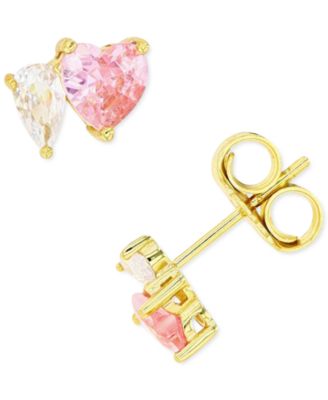 Macy's - Pink and White Cubic Zirconia Stud Earrings in Sterling Silver or 14k Gold over Sterling Silver