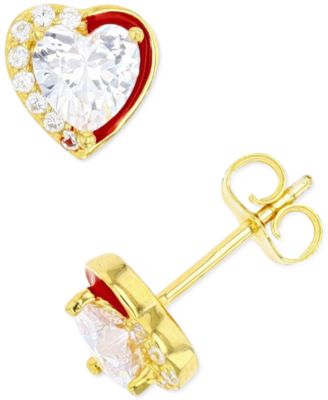 Macy's - Cubic Zirconia Heart Stud Earrings in Sterling Silver or 14k Gold over Sterling Silver