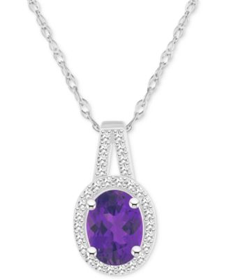 Macy's - Amethyst (1-1/5 ct. t.w.) & Diamond (1/6 ct. t.w.) Oval Halo 18" Pendant Necklace in Sterling Silver (Also in Citrine, Garnet, Peridot, & Blue Topaz)