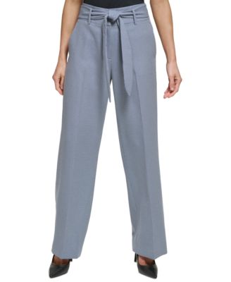 DKNY - Petite Printed Belted High-Waist Wide-Leg Pants