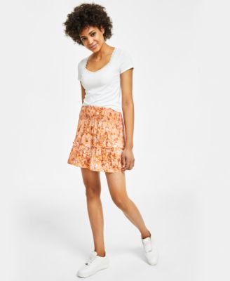Hippie Rose - Juniors' Printed Smocked-Waist Mini Skirt
