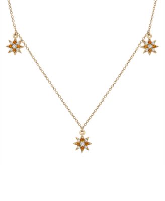 Macy's - Citrine (1/4 ct. t.w.) & Lab-Created White Sapphire (1/5 ct. t.w.) Star Dangle Collar Necklace in 14k Gold-Plated Sterling Silver, 16" + 2" extender