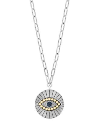 EFFY Collection - Multicolor Diamond Evil Eye Disc 18" Pendant Necklace (1/10 ct. t.w.) in Sterling Silver & 18k Gold-Plate