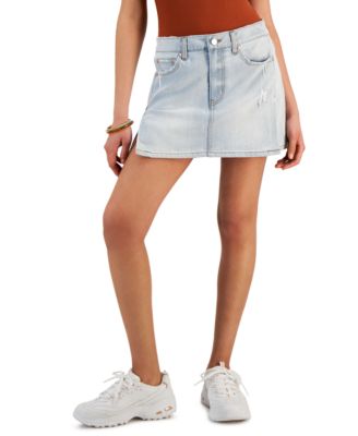 Tinseltown - Juniors' Side-Slit A-Line Denim Mini Skirt