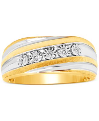 Macy's - Men's Diamond Two-Tone Swirl Ring (1/10 ct. t.w.) in Sterling Silver & 18k Gold-Plate