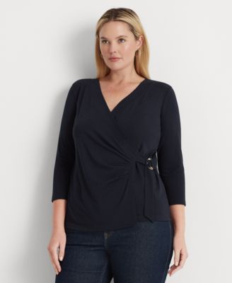 Lauren Ralph Lauren - Plus Size Faux-Wrap Surplice Neck Top