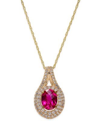Macy's - Lab-Created Ruby (2 ct. t.w.) and White Sapphire (3/4 ct. t.w.) Pendant Necklace in 14k Gold-Plated Sterling Silver