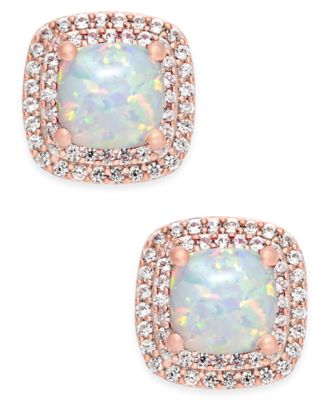 Macy's - Lab-Created Opal (3/4 ct. t.w.) and White Sapphire (1/3 ct. t.w.) Square Stud Earrings in 14k Rose Gold-Plated Sterling Silver