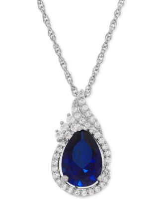 Macy's - Lab-Created Sapphire (2-3/8 ct. t.w.) and White Sapphire (1/4 ct. t.w.) Teardrop Pendant Necklace in Sterling Silver