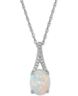 Macy's - Lab-Created Opal (1 ct. t.w.) and White Sapphire Accent Pendant Necklace in Sterling Silver