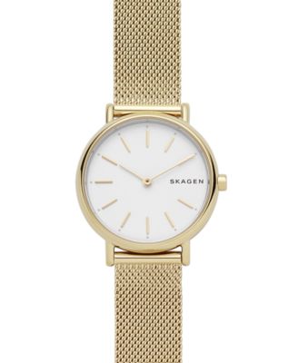 Skagen - Women's Signatur Gold-Tone Stainless Steel Mesh Bracelet Watch 30mm