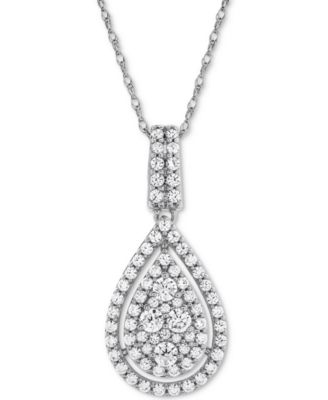 Macy's - Diamond Pav&eacute; Teardrop 18" Pendant Necklace (1 ct. t.w.) in 14k White Gold