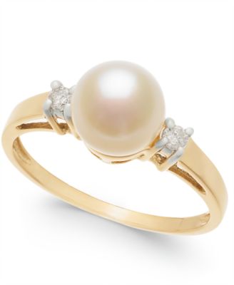 Macy's - Cultured Freshwater Pearl & Diamond (1/10 ct. t.w.) Ring in 14k White Gold