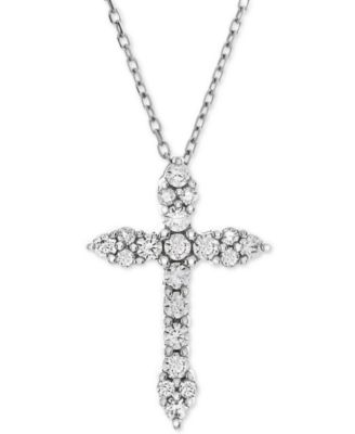 Macy's - Diamond Cross Adjustable Pendant Necklace (1/2 ct. t.w.) in 14k White Gold or 14K Gold