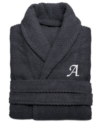 Linum Home - 100% Turkish Cotton Personalized Unisex Herringbone Bath Robe - Dark Gray