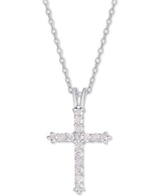Macy's - Diamond Cross Pendant Necklace (1/2 ct. t.w.) in Sterling Silver or 14k Gold-Plate Over Sterling Silver, 16" + 2" Extender