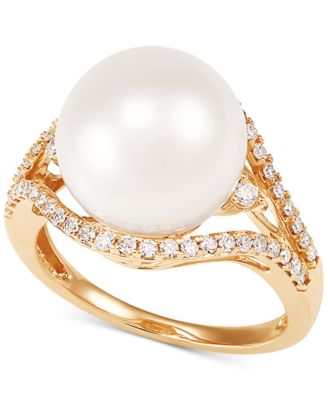 Honora - Cultured White Freshwater Ming Pearl (12mm) & Diamond (1/3 ct. t.w.) Ring in 14k Gold