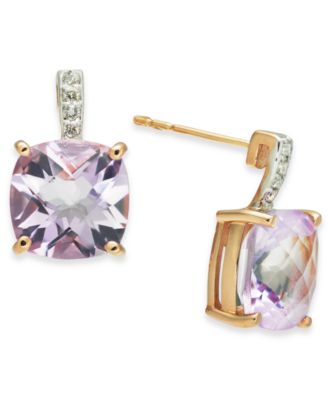Macy's - Pink Amethyst (5-5/8 ct. t.w.) & Diamond (1/20 ct. t.w.) Stud Earrings in 14k Rose Gold