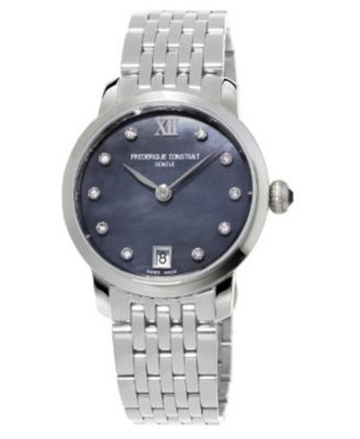 Frederique Constant - Women's Swiss Slimline Diamond (1/20 ct. t.w.) Stainless Steel Bracelet Watch 30mm