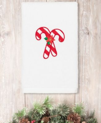 Linum Home - Christmas Candy Canes Embroidered 100% Turkish Cotton Hand Towel