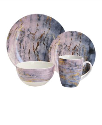 American Atelier - Marble Pu/Gd 16Pc Dinnerware Set