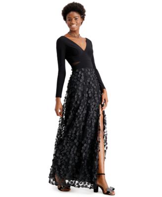 XSCAPE - Mesh-Cutout Flower Gown
