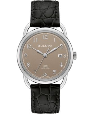 Bulova - Men's Swiss Automatic Joseph Black Leather Strap Watch 38.5mm