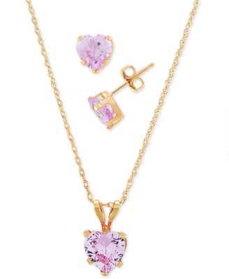 Macy's - 2-Pc. Set Lab-Created Pink Sapphire Heart Pendant Necklace & Matching Stud Earrings (3-1/6 ct. t.w.) in 10k Gold