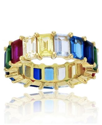 Macy's - Rainbow Colored  Emerald Cut Cubic Zirconia Eternity Band in 14k Yellow Gold Plated Sterling Silver