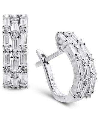 Arabella - Cubic Zirconia Baguette Hoop Earrings in Sterling Silver