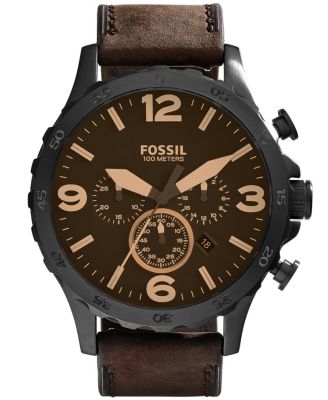 Fossil - Men's Nate Brown Leather Strap Watch JR1487