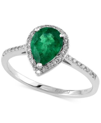 EFFY Collection - Emerald (9/10 ct. t.w.) and Diamond (1/6 ct. t.w.) Pear-Shaped Ring in 14k White Gold