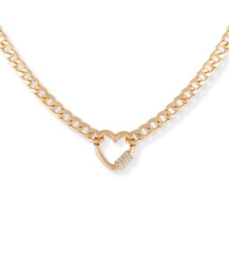 GUESS - Gold-Tone Crystal Heart Charm Necklace, 16" + 2" extender