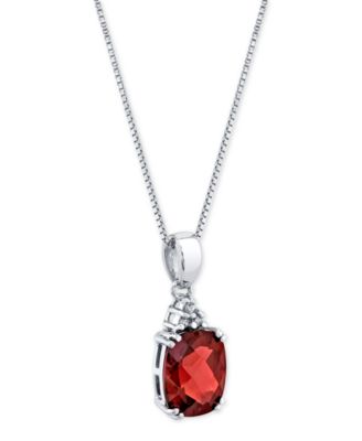 Macy's - Rhodolite Garnet (3-1/2 ct. t.w.) & Diamond Accent Oval 18" Pendant Necklace in Sterling Silver