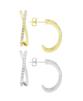 And Now This - Clear Crysatal Criss Cross Hoop Set in Fine Silver Plate and Gold Plate