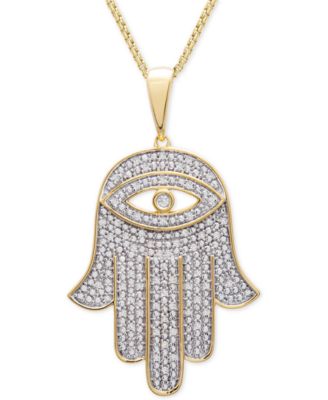 Macy's - Men's Diamond Hamsa Hand 22" Pendant Necklace (1/4 ct. t.w.) in 14k Gold-Plated Sterling Silver or Sterling Silver