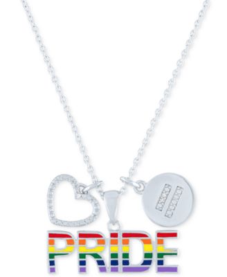 Macy's - Diamond Accented Disc, Heart & PRIDE Pendant Necklace in Sterling Silver, 16" + 4" extender