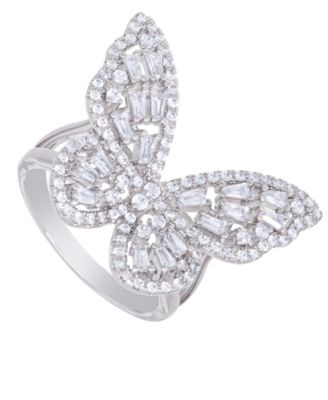 Macy's - Cubic Zirconia Baguette and Round Stone Butterfly Ring in Fine Silver Plate