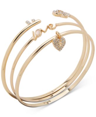 Anne Klein - Gold-Tone 3-Pc. Set Pav&eacute; & Stone Love Bangle Bracelets