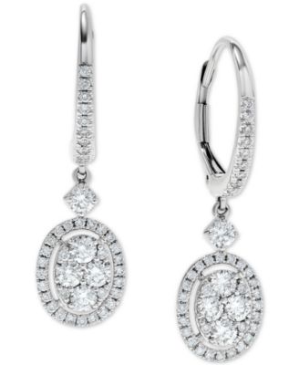 Macy's - Diamond Halo Cluster Oval Drop Earrings (1 ct. t.w.) in 14k White Gold