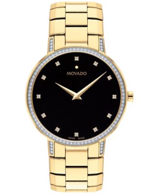 Movado - Faceto Men's Swiss Diamond (3/8 ct. t.w.) Gold-Tone PVD Bracelet Watch 39mm