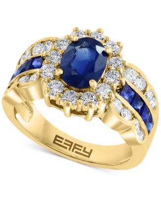 EFFY Collection - Sapphire (2-1/4 ct. t.w.) & Diamond (1-1/10 ct. t.w.) Halo Statement Ring in 14k Gold