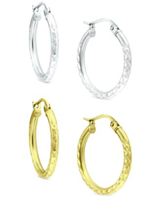 Macy's - 2-Pc. Set Textured Small Hoop Earrings in Sterling Silver & 18k Gold-Plate, 20mm