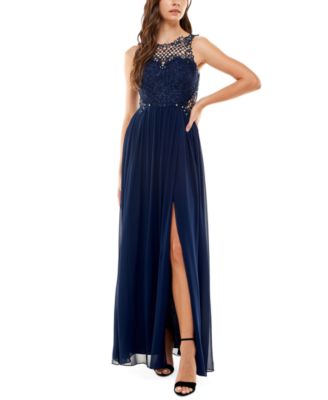 City Studios - Juniors' Embellished Illusion Tulip Gown