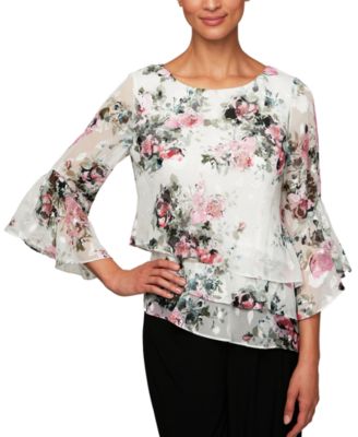 Alex Evenings - Petite Tiered Asymmetrical Hem Chiffon Top