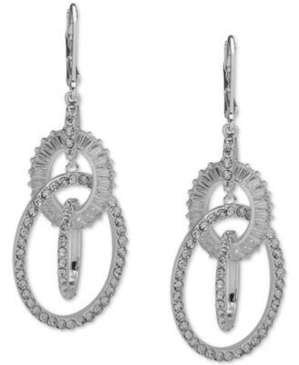 Anne Klein - Silver-Tone Pav&eacute; & Baguette-Crystal Orbital Drop Earrings