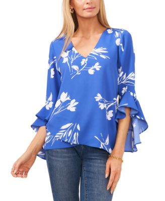 Vince Camuto - Floral Whisper Printed Flutter-Sleeve Blouse