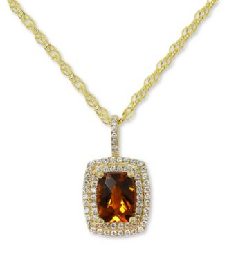 Macy's - Citrine (1-5/8 ct. t.w.) & Diamond (3/8 ct. t.w.) Double Halo 18" Pendant Necklace in 14k Gold